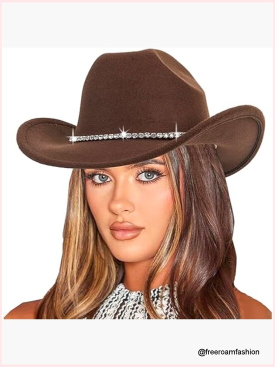 Felt Cowgirl Hat with Rhinestone Chain Decor M/L main image 7